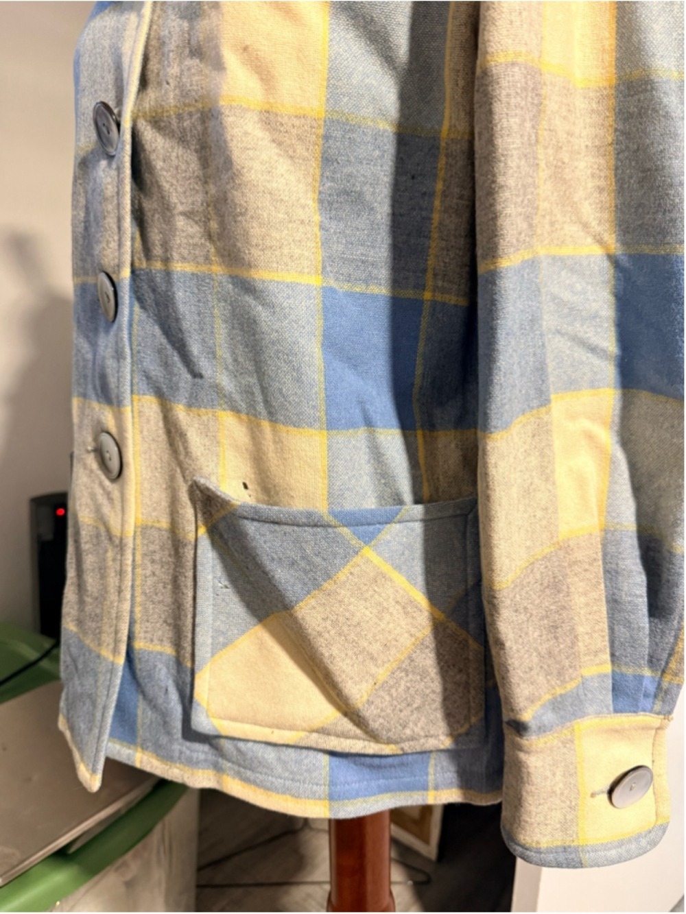 Vintage 1950s Pendleton Womens '49er Wool Jacket Plaid Gray Yellow Blue Padded S - Picture 10 of 12